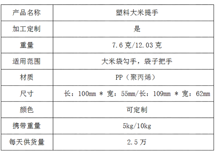 10kg大米袋手扣参数表