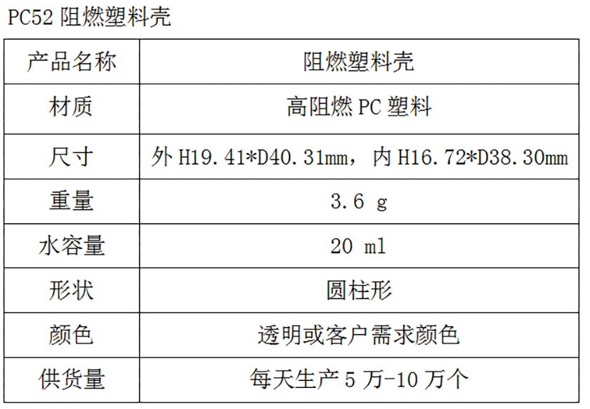 PC52阻燃塑料壳参数表