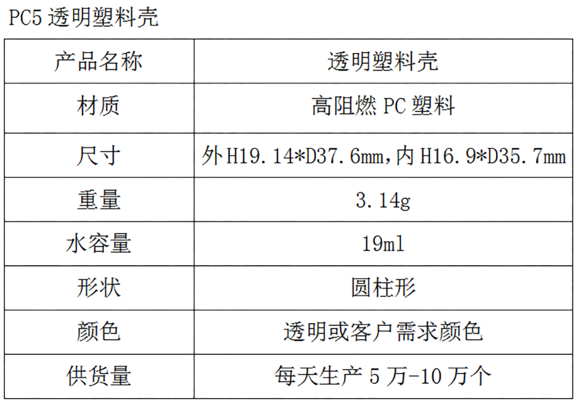 PC5透明塑料壳参数表