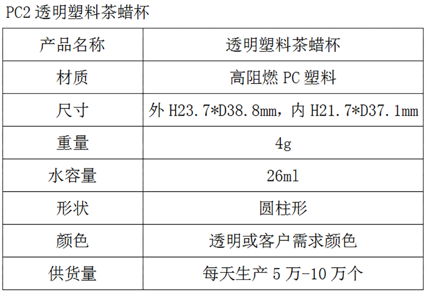 PC2透明塑料茶蜡杯